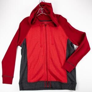 Eddie Bauer Hoodie Woman's XL Zippered Red Gray Legend Wash Cotton Blend